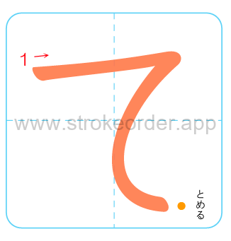 te Hiragana stroke order chart