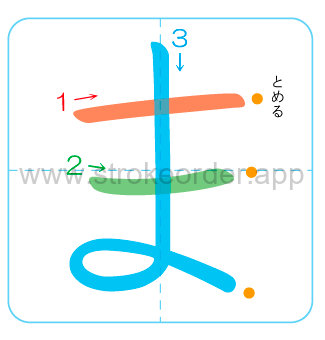 ma Hiragana stroke order chart