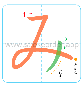 mi Hiragana stroke order chart