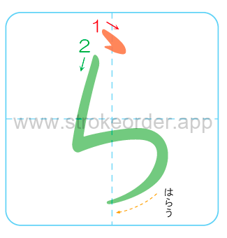 ra Hiragana stroke order chart
