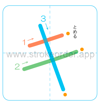Katakana stroke order forki (キ)