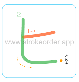 Katakana stroke order forhi (ヒ)