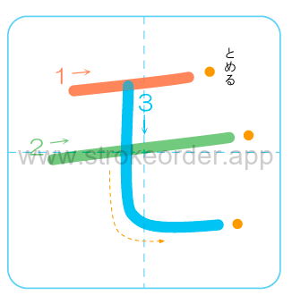 Katakana stroke order formo (モ)