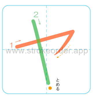 Katakana stroke order forya (ヤ)