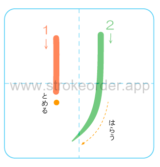Katakana stroke order forri (リ)